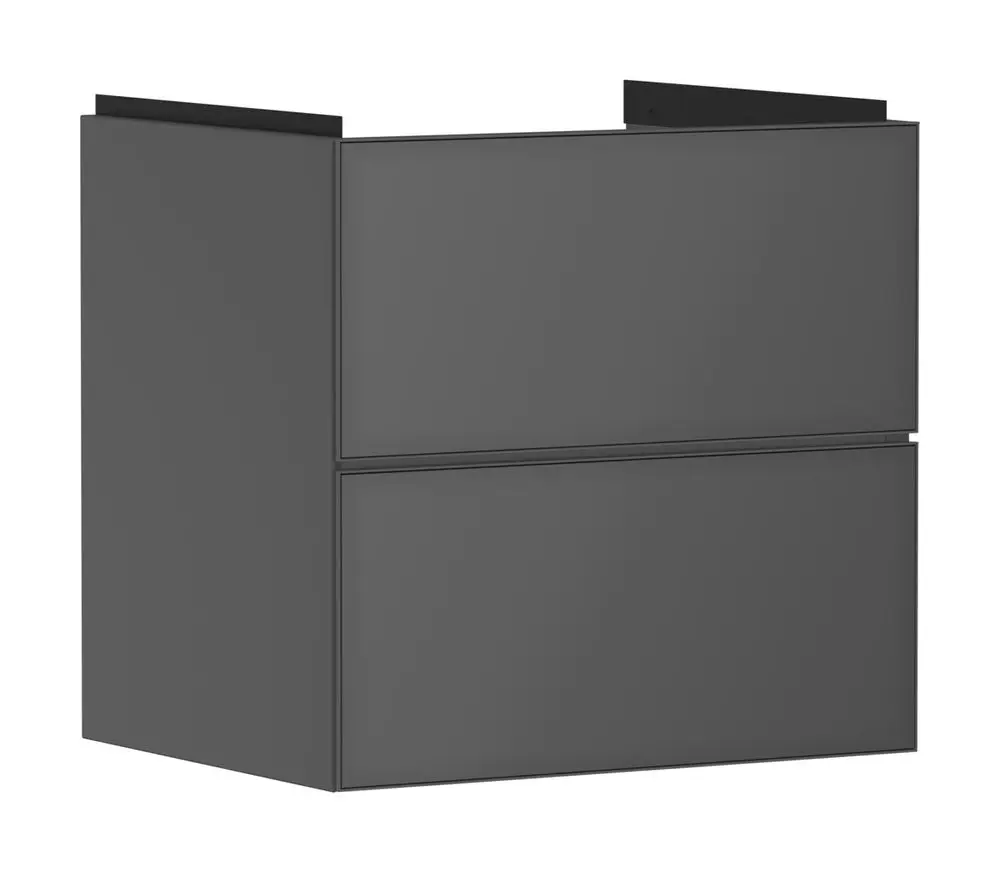 Waschtischunterschrank in Schiefergrau von Hansgrohe mit zwei Schubkästen. Eignet sich für die Montage unter einem Waschtisch.